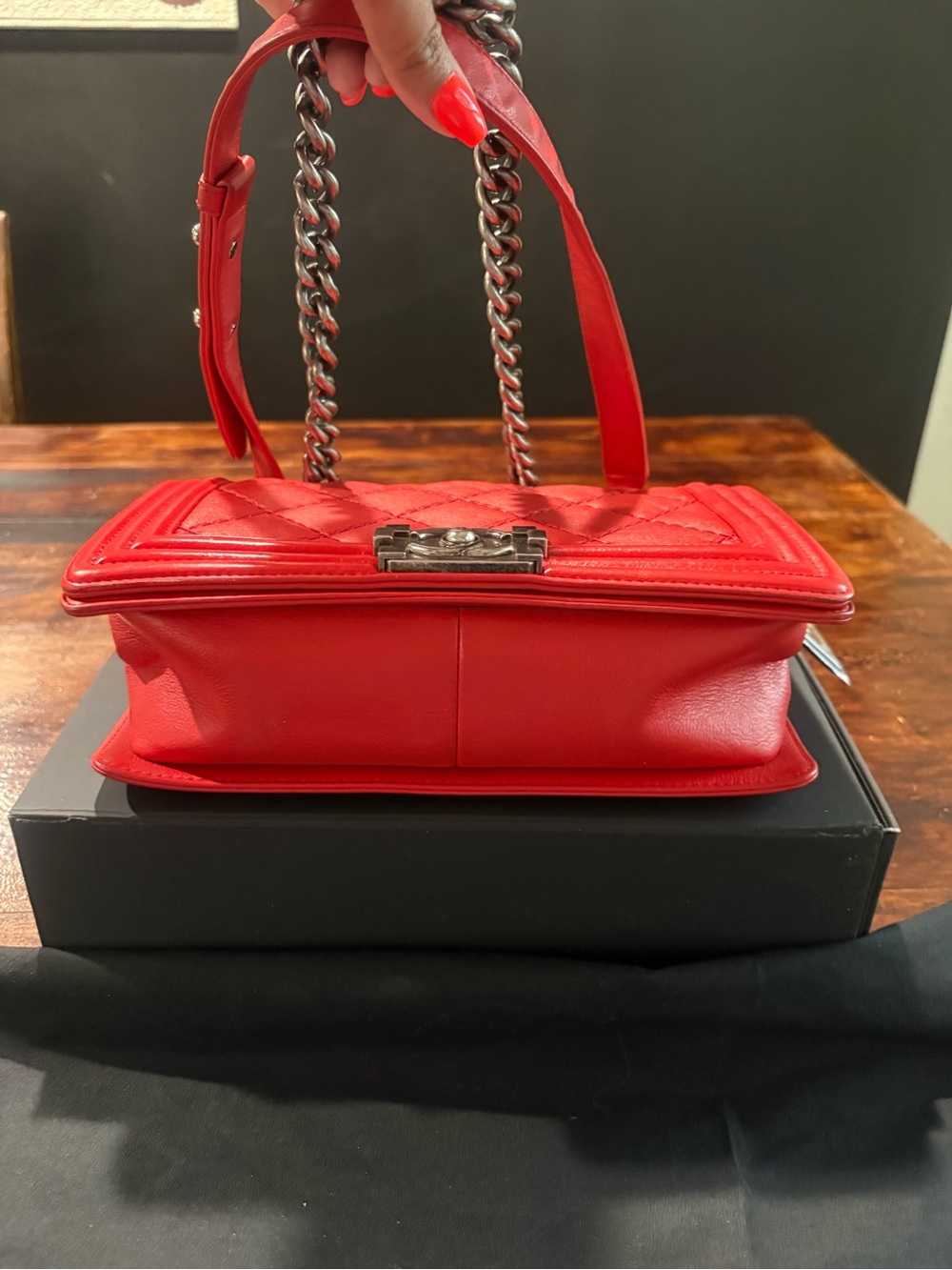 Chanel Red Quilted leBoy Chain Shoulder Bag - Picture 7 of 14